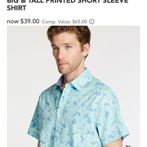 printed pattern, aqua/ blue
100% Cotton.
Button down color.
Short sleeves.